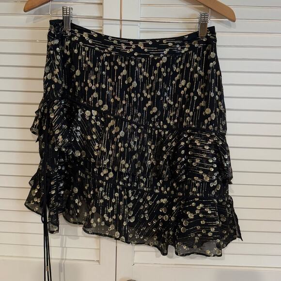 10 Crosby Derek Lam Black and Gold Polka Dot Asymmetrical Ruffle Mini Skirt - Picture 5 of 7